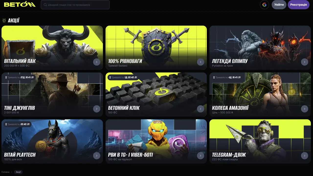 Бонусні пропозиції казино Beton